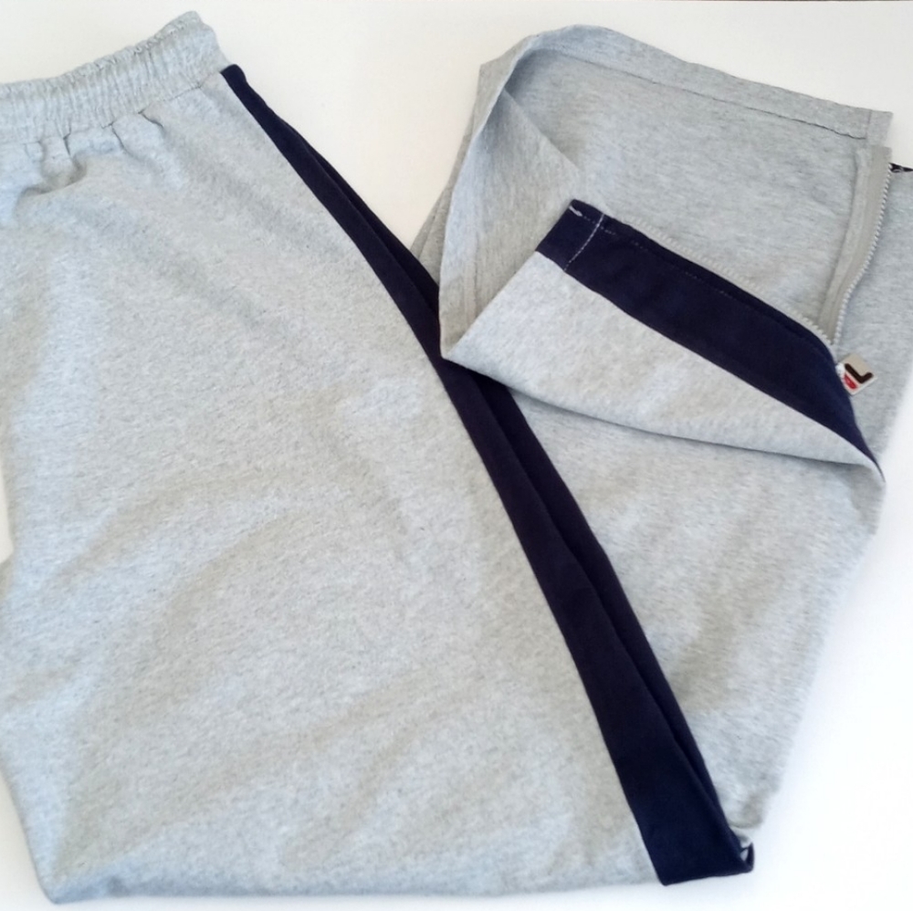 *Relisted* Fila Grey Blue Racer Stripes 3/4 "Zip Leg" Wide Leg Sweatpant Pants S - Picture 5 of 16